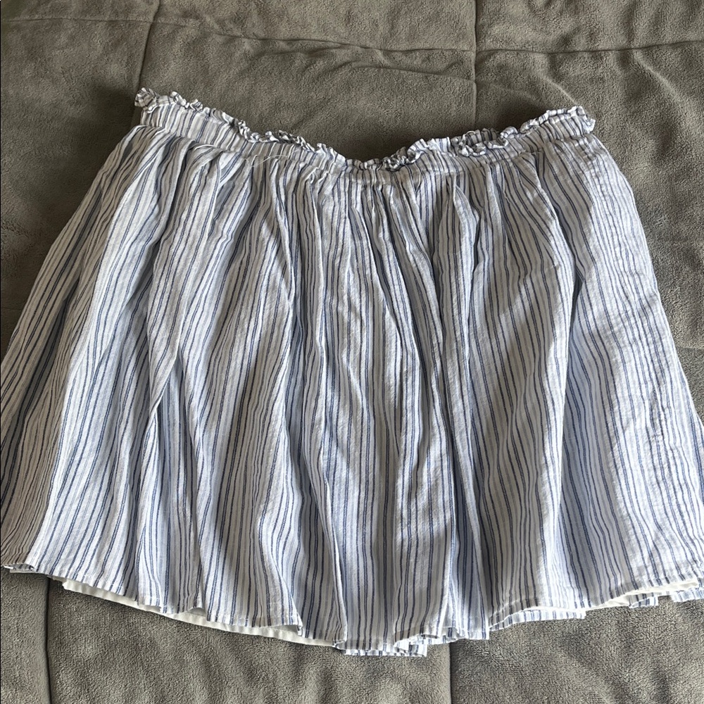 Zara Blue and White Striped Gathered-Waist Fun Summer Skirt